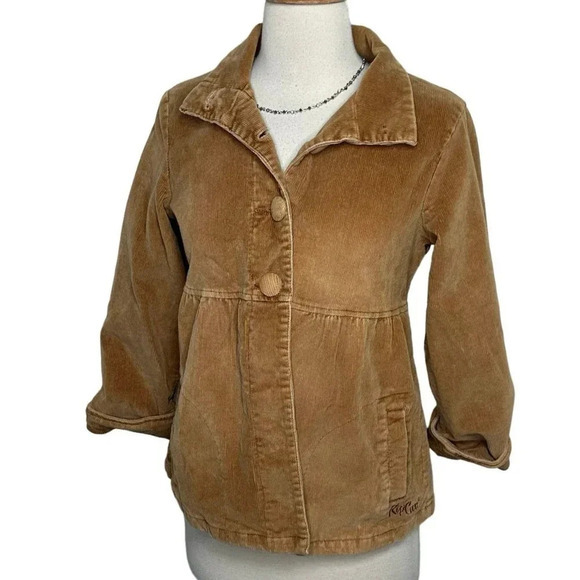 Rip Curl tan corduroy peplum jacket with pockets size S - Picture 2 of 8